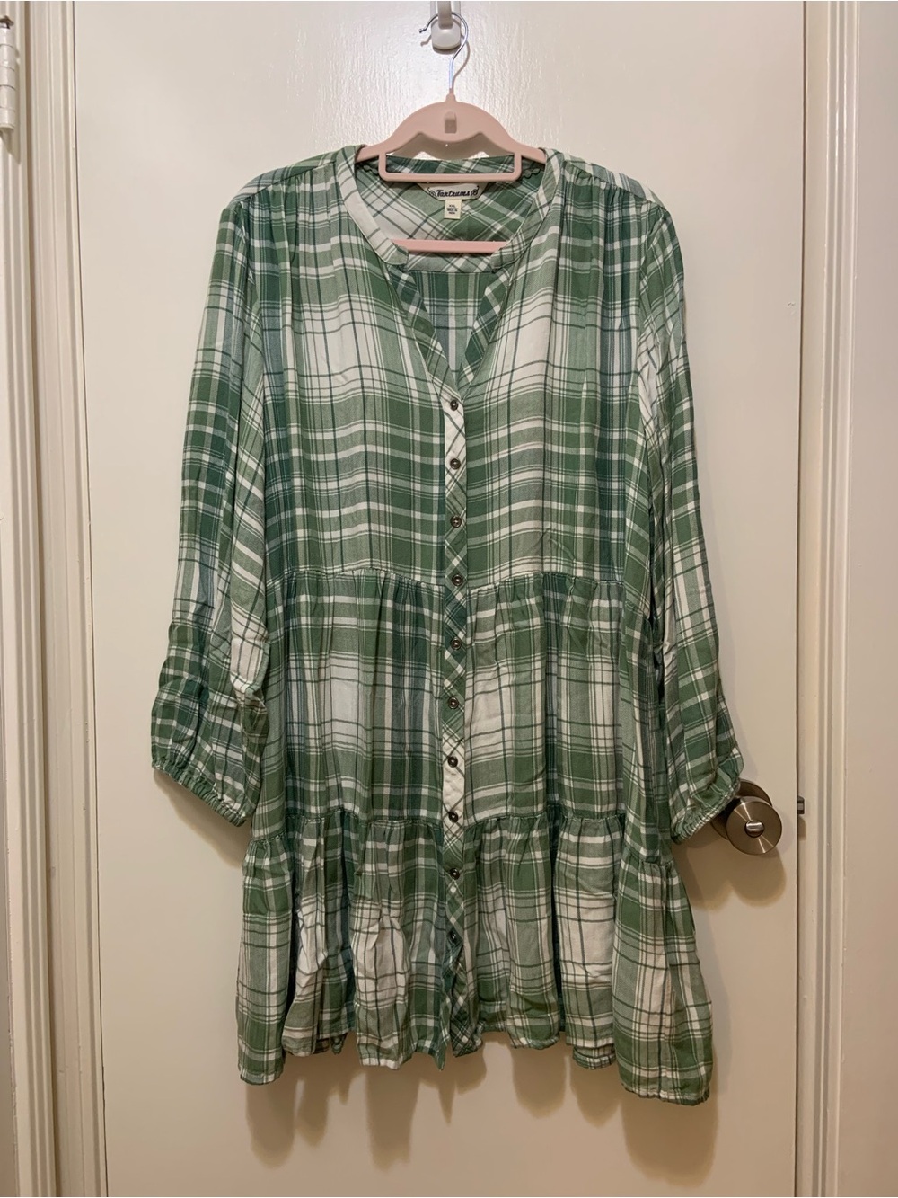Tantrums Green Plaid Tiered Tunic Shirt Dress Boho Size XXL